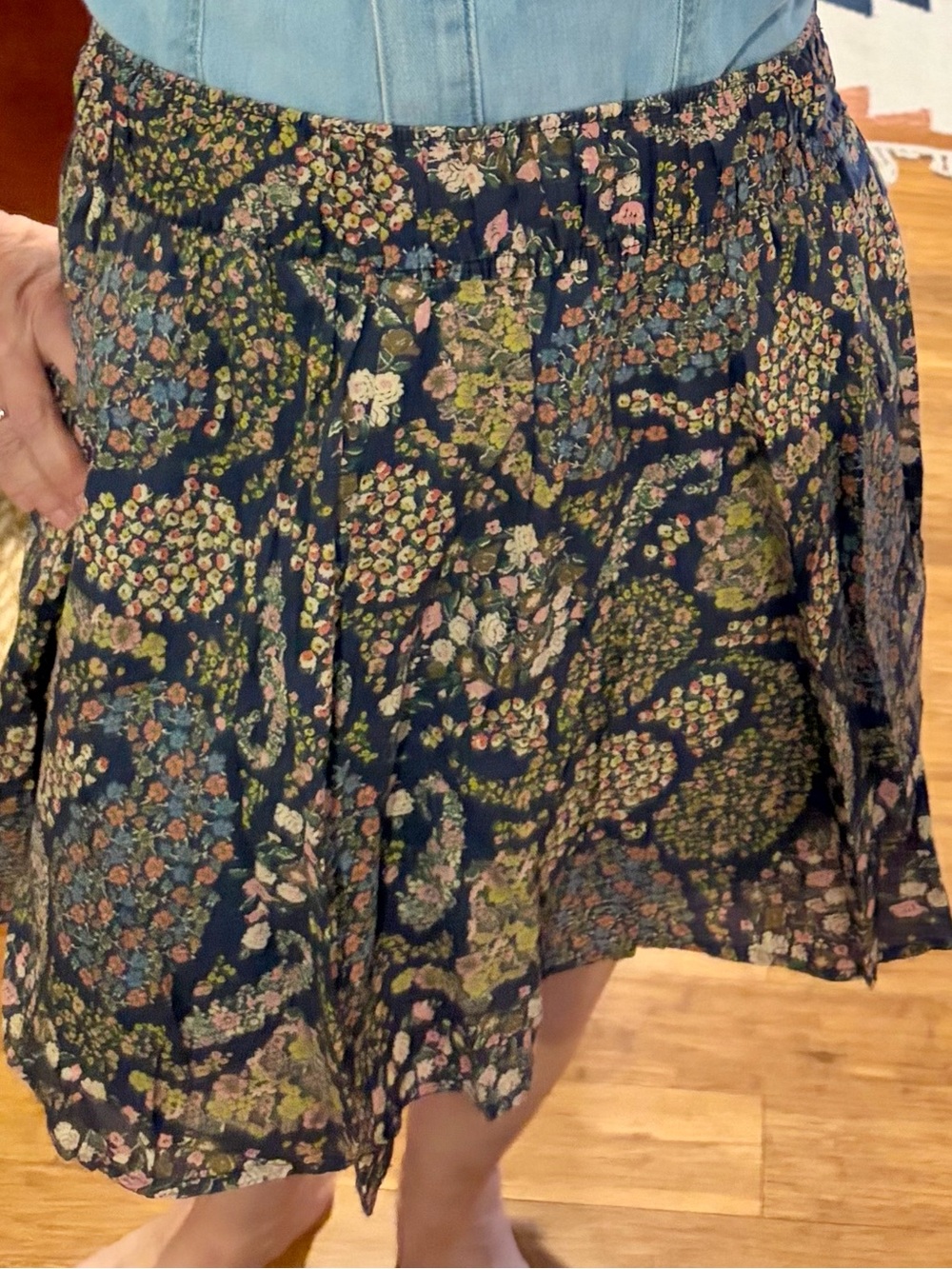 Women’s Navy Floral Cotton A-Line Skirt